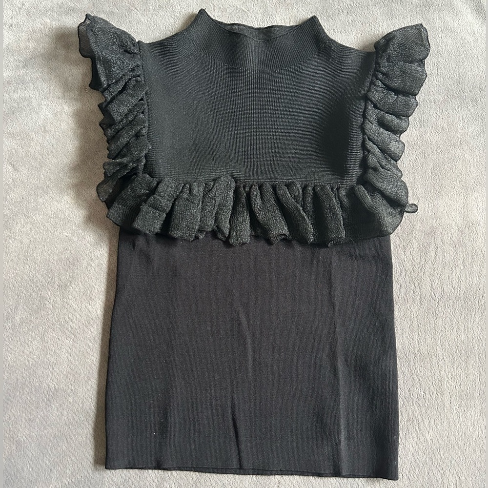 Zara Black Ruffled Mesh Blouse